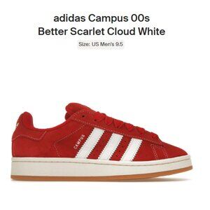Size 9.5 - Adidas Campus 00s Better Scarlet Cloud White - H03474 - AUTHENTIC NEW
